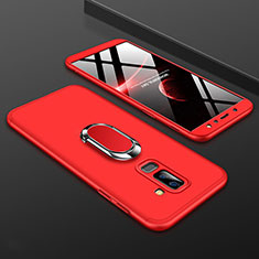 Hard Rigid Plastic Matte Finish Front and Back Cover Case 360 Degrees with Finger Ring Stand for Samsung Galaxy A6 Plus Red