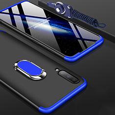Hard Rigid Plastic Matte Finish Front and Back Cover Case 360 Degrees with Finger Ring Stand for Samsung Galaxy A90 5G Blue and Black