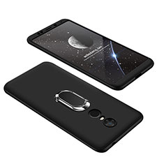 Hard Rigid Plastic Matte Finish Front and Back Cover Case 360 Degrees with Finger Ring Stand for Xiaomi Redmi 5 Plus Black