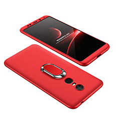 Hard Rigid Plastic Matte Finish Front and Back Cover Case 360 Degrees with Finger Ring Stand for Xiaomi Redmi 5 Plus Red