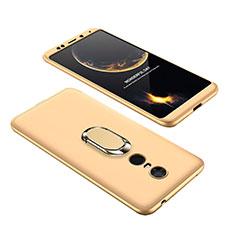 Hard Rigid Plastic Matte Finish Front and Back Cover Case 360 Degrees with Finger Ring Stand for Xiaomi Redmi Note 5 Indian Version Gold