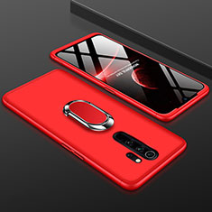 Hard Rigid Plastic Matte Finish Front and Back Cover Case 360 Degrees with Finger Ring Stand for Xiaomi Redmi Note 8 Pro Red