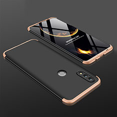 Hard Rigid Plastic Matte Finish Front and Back Cover Case 360 Degrees with Finger Ring Stand Q01 for Huawei Honor 10 Lite Gold and Black