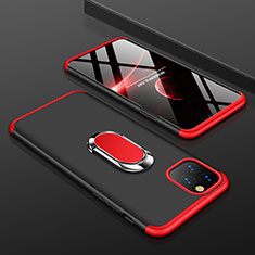 Hard Rigid Plastic Matte Finish Front and Back Cover Case 360 Degrees with Finger Ring Stand R01 for Apple iPhone 11 Pro Red and Black