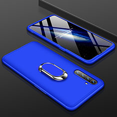 Hard Rigid Plastic Matte Finish Front and Back Cover Case 360 Degrees with Finger Ring Stand R01 for Realme X2 Blue