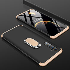 Hard Rigid Plastic Matte Finish Front and Back Cover Case 360 Degrees with Finger Ring Stand R01 for Realme X2 Gold and Black