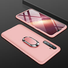 Hard Rigid Plastic Matte Finish Front and Back Cover Case 360 Degrees with Finger Ring Stand R01 for Realme X2 Rose Gold