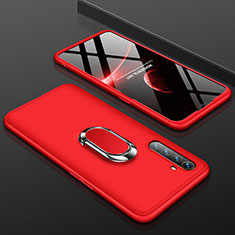 Hard Rigid Plastic Matte Finish Front and Back Cover Case 360 Degrees with Finger Ring Stand R01 for Realme XT Red