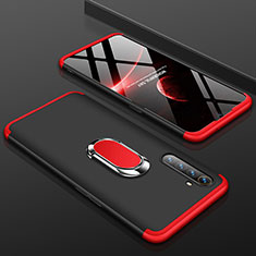 Hard Rigid Plastic Matte Finish Front and Back Cover Case 360 Degrees with Finger Ring Stand R01 for Realme XT Red and Black