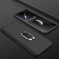 Hard Rigid Plastic Matte Finish Front and Back Cover Case 360 Degrees with Finger Ring Stand S01 for Oppo Find X Black
