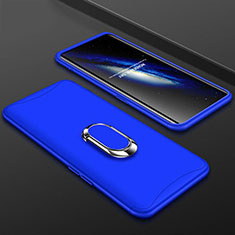 Hard Rigid Plastic Matte Finish Front and Back Cover Case 360 Degrees with Finger Ring Stand S01 for Oppo Find X Blue