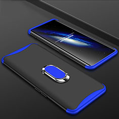 Hard Rigid Plastic Matte Finish Front and Back Cover Case 360 Degrees with Finger Ring Stand S01 for Oppo Find X Blue and Black