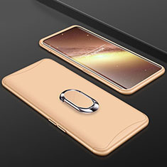 Hard Rigid Plastic Matte Finish Front and Back Cover Case 360 Degrees with Finger Ring Stand S01 for Oppo Find X Gold