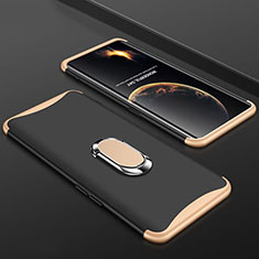 Hard Rigid Plastic Matte Finish Front and Back Cover Case 360 Degrees with Finger Ring Stand S01 for Oppo Find X Gold and Black