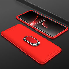 Hard Rigid Plastic Matte Finish Front and Back Cover Case 360 Degrees with Finger Ring Stand S01 for Oppo Find X Red