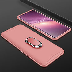 Hard Rigid Plastic Matte Finish Front and Back Cover Case 360 Degrees with Finger Ring Stand S01 for Oppo Find X Rose Gold