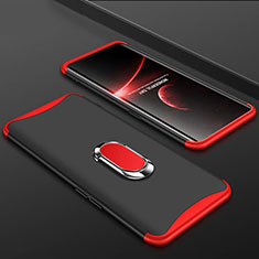 Hard Rigid Plastic Matte Finish Front and Back Cover Case 360 Degrees with Finger Ring Stand S01 for Oppo Find X Super Flash Edition Red and Black