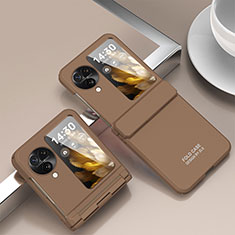 Hard Rigid Plastic Matte Finish Front and Back Cover Case 360 Degrees ZL11 for Oppo Find N3 Flip 5G Brown