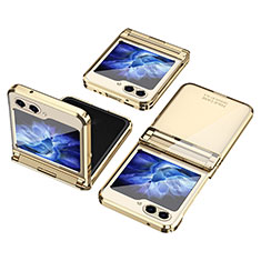 Hard Rigid Plastic Matte Finish Front and Back Cover Case 360 Degrees ZL9 for Samsung Galaxy Z Flip5 5G Gold
