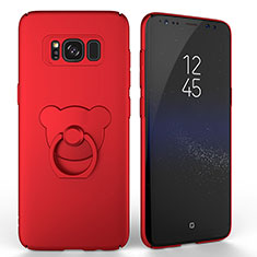 Hard Rigid Plastic Matte Finish Snap On Case with Finger Ring Stand A02 for Samsung Galaxy S8 Plus Red