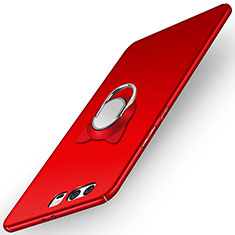 Hard Rigid Plastic Matte Finish Snap On Case with Finger Ring Stand A03 for Huawei P10 Red