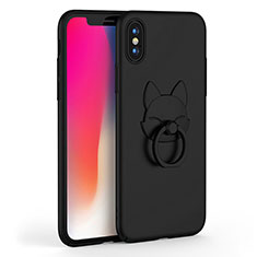 Hard Rigid Plastic Matte Finish Snap On Case with Finger Ring Stand C01 for Apple iPhone Xs Max Black