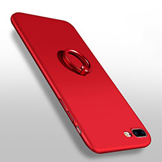 Hard Rigid Plastic Matte Finish Snap On Case with Finger Ring Stand F02 for Apple iPhone 8 Plus Red