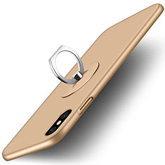 Hard Rigid Plastic Matte Finish Snap On Case with Finger Ring Stand for Apple iPhone Xs Gold