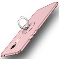 Hard Rigid Plastic Matte Finish Snap On Case with Finger Ring Stand for Huawei Enjoy 7 Plus Pink
