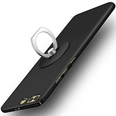 Hard Rigid Plastic Matte Finish Snap On Case with Finger Ring Stand for Huawei Honor 9 Premium Black