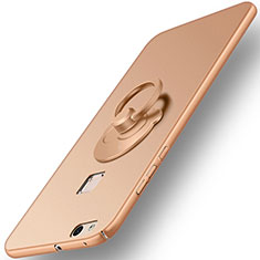 Hard Rigid Plastic Matte Finish Snap On Case with Finger Ring Stand for Huawei P10 Lite Gold