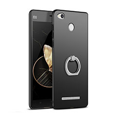 Hard Rigid Plastic Matte Finish Snap On Case with Finger Ring Stand for Xiaomi Redmi 3S Prime Black