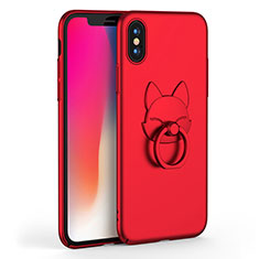Hard Rigid Plastic Matte Finish Snap On Case with Finger Ring Stand R08 for Apple iPhone X Red
