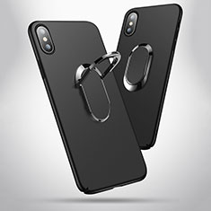 Hard Rigid Plastic Matte Finish Snap On Case with Finger Ring Stand T01 for Apple iPhone X Black