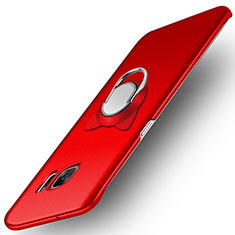 Hard Rigid Plastic Matte Finish Snap On Case with Magnetic Finger Ring Stand for Samsung Galaxy S7 Edge G935F Red