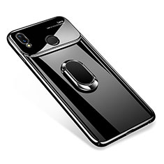 Hard Rigid Plastic Mirror Cover Case 360 Degrees Magnetic Finger Ring Stand for Huawei P Smart+ Plus Black
