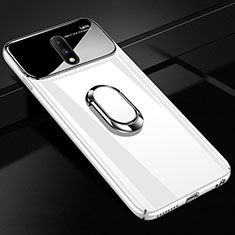 Hard Rigid Plastic Mirror Cover Case 360 Degrees Magnetic Finger Ring Stand for OnePlus 7 White