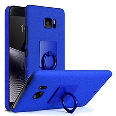 Hard Rigid Plastic Quicksand Cover with Finger Ring Stand for HTC U Ultra Blue