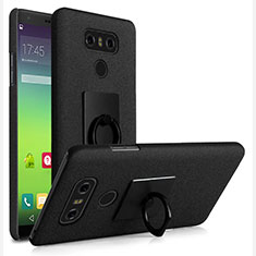 Hard Rigid Plastic Quicksand Cover with Finger Ring Stand for LG G6 Black