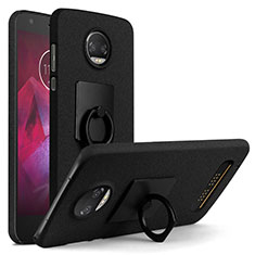 Hard Rigid Plastic Quicksand Cover with Finger Ring Stand for Motorola Moto Z Play Black