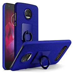 Hard Rigid Plastic Quicksand Cover with Finger Ring Stand for Motorola Moto Z Play Blue