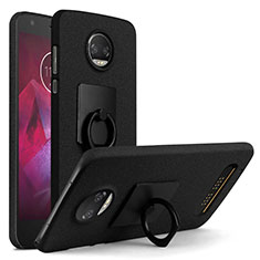 Hard Rigid Plastic Quicksand Cover with Finger Ring Stand for Motorola Moto Z2 Force Black