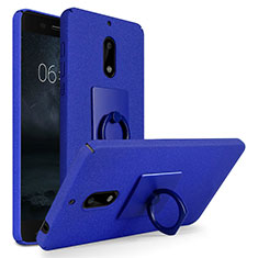 Hard Rigid Plastic Quicksand Cover with Finger Ring Stand for Nokia 6 Blue