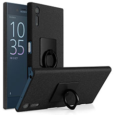 Hard Rigid Plastic Quicksand Cover with Finger Ring Stand for Sony Xperia XZ Black