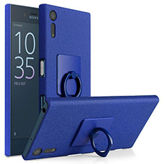 Hard Rigid Plastic Quicksand Cover with Finger Ring Stand for Sony Xperia XZ Blue