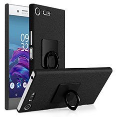 Hard Rigid Plastic Quicksand Cover with Finger Ring Stand for Sony Xperia XZ Premium Black