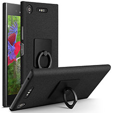 Hard Rigid Plastic Quicksand Cover with Finger Ring Stand for Sony Xperia XZ1 Black