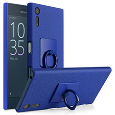 Hard Rigid Plastic Quicksand Cover with Finger Ring Stand for Sony Xperia XZs Blue
