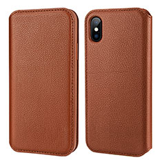 Leather Case Flip Cover for Apple iPhone X Brown