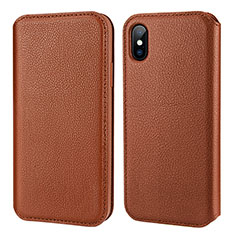 Leather Case Flip Cover for Apple iPhone Xs Brown